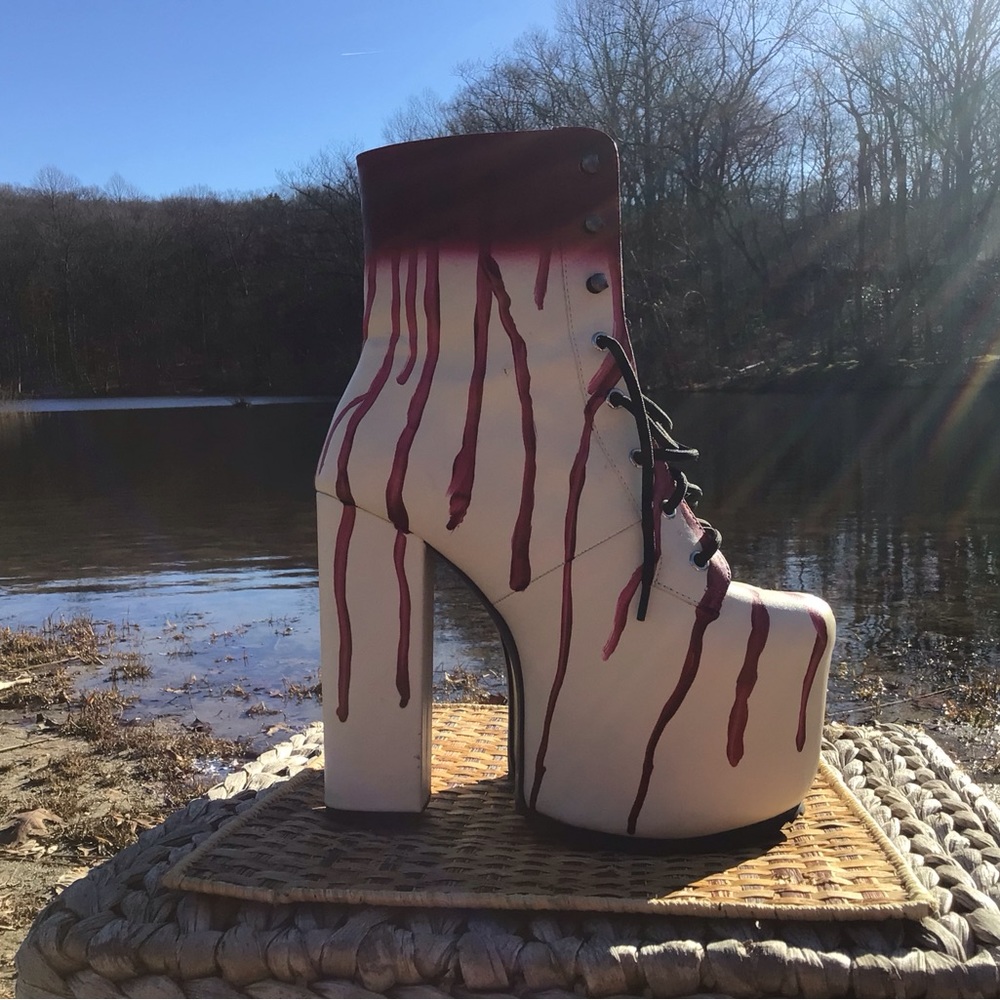 Red Carrie Blood Dolls Kill Platform Boots - Picture 1 of 9